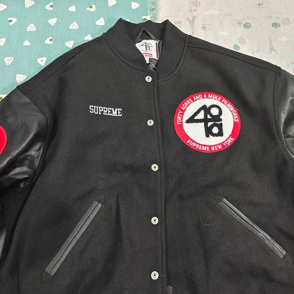 Supreme x 40 Acres Malcolm x Varsity Black Jacket - Picture 4 of 8